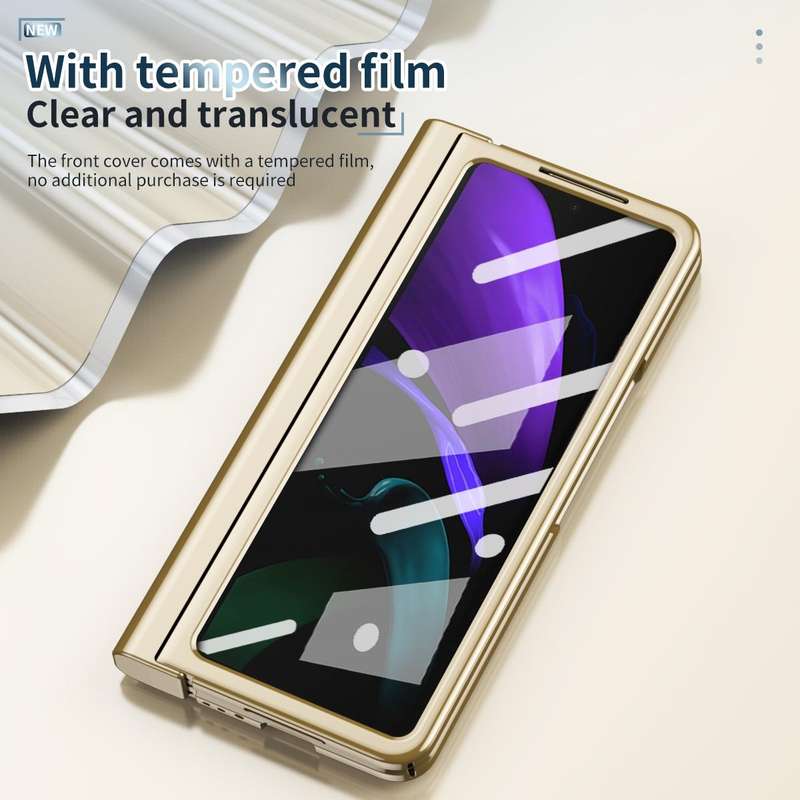For Samsung Galaxy Z Fold2 5G Full Body Electroplating Hinge Phone Case with Stylus(Gold)
