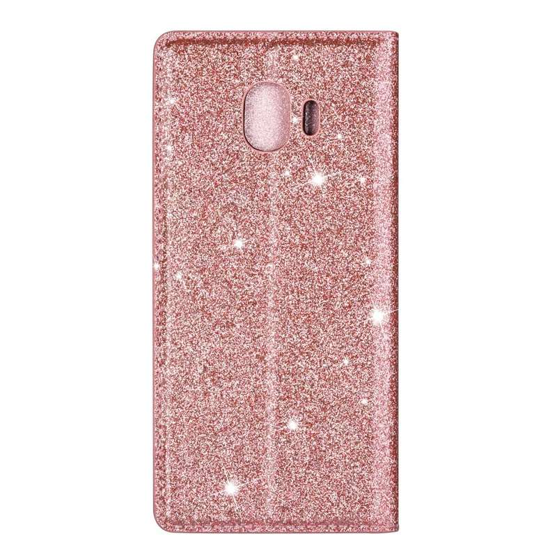 For Samsung Galaxy J4 (2018) Ultrathin Glitter Magnetic Horizontal Flip Leather Case with Holder ...