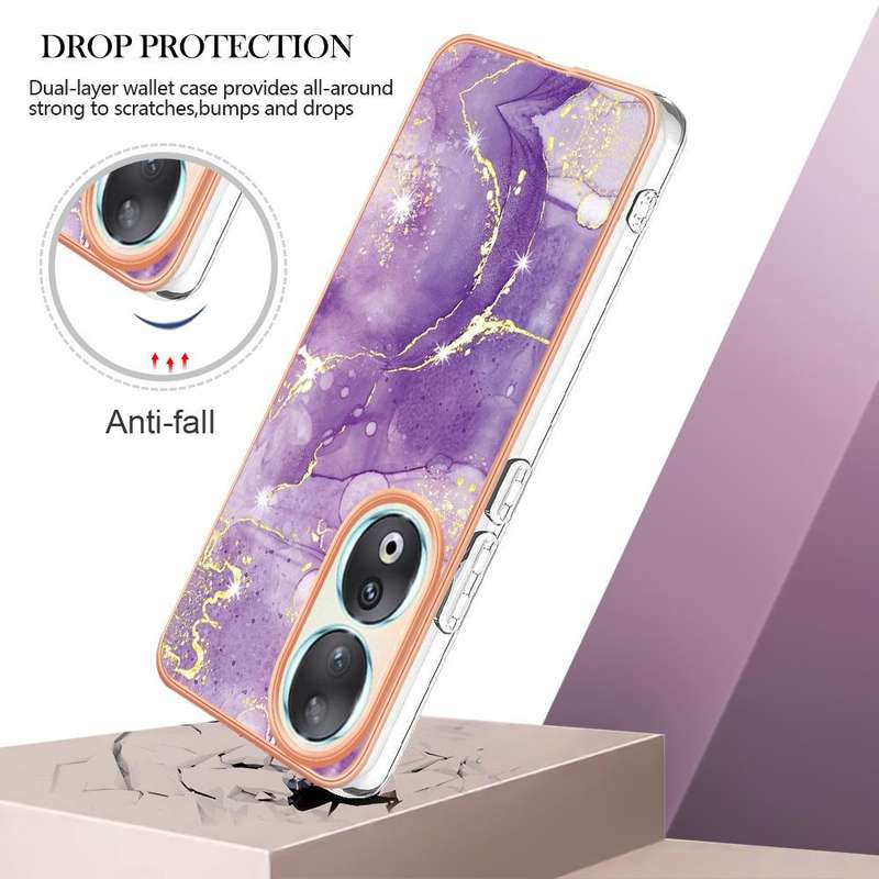For Honor 90 5G Electroplating Marble Dual-side IMD Phone Case(Purple 002)