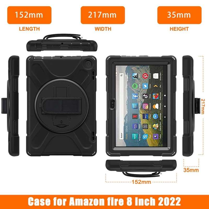 For Amazon Fire HD 8 2022 Hard PC Soft Silicone Full Body Protective Tablet Case(Black)