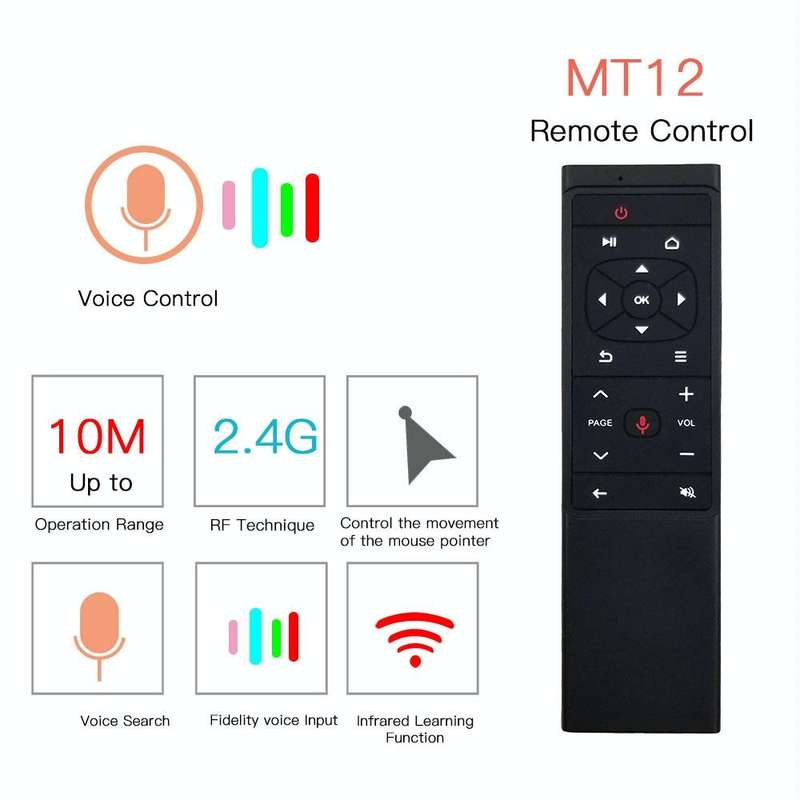 MT12 2.4G Air Mouse Remote Control with Fidelity Voice Input & IR Learning for PC & Android TV Bo...