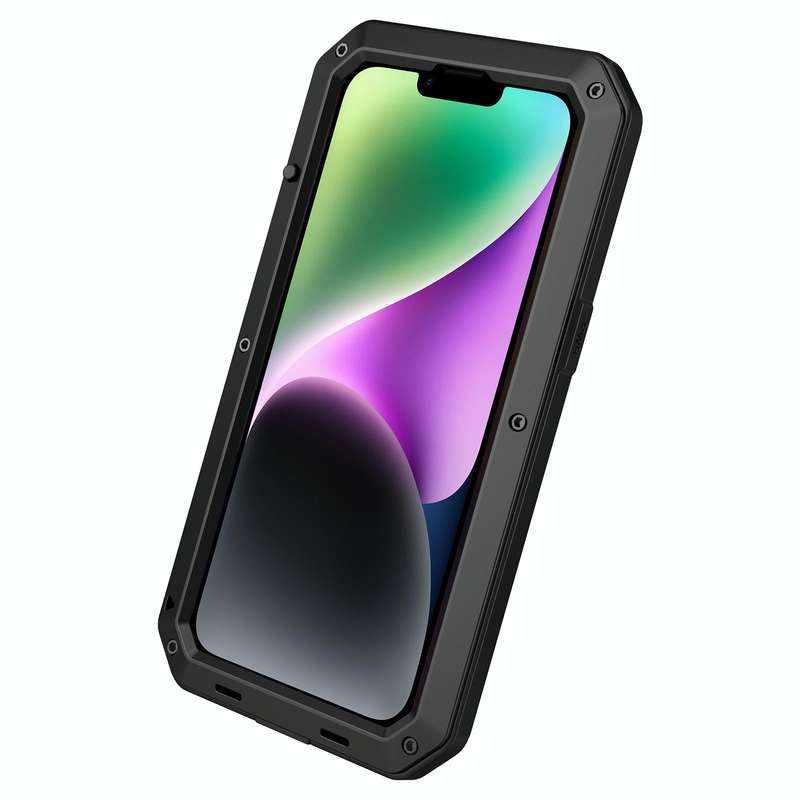 For iPhone 14 Shockproof Waterproof Silicone + Zinc Alloy Case (Black)