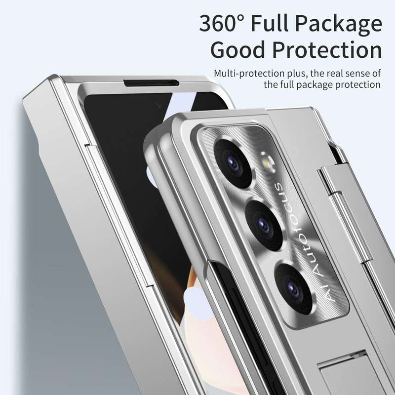 For Samsung Galaxy Z Fold5 5G Integrated Folding Hinge Phone Case with Stylus(Silver)