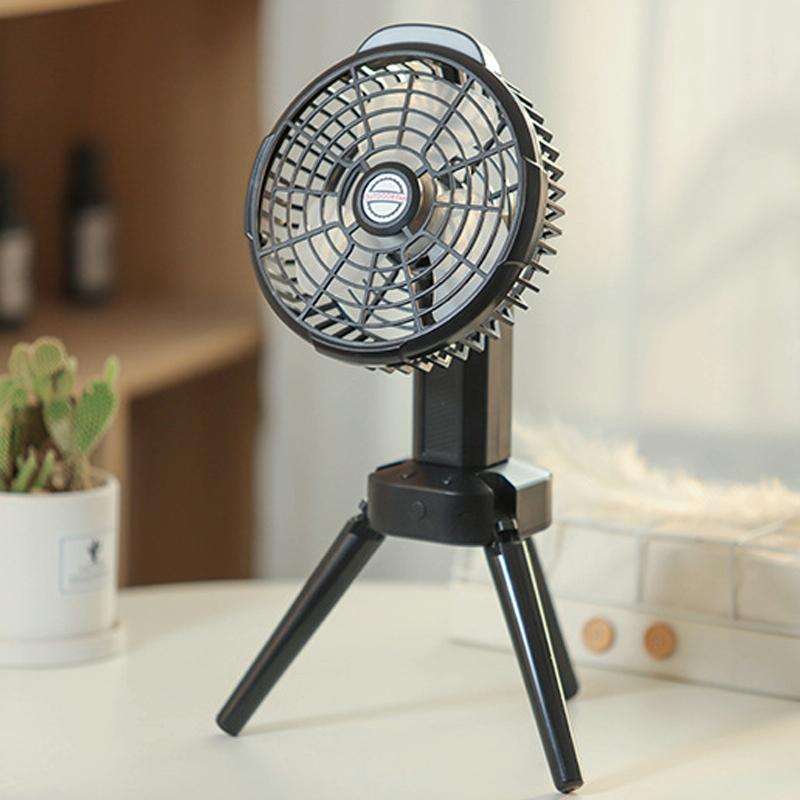 Outdoor Camping USB Charging Fan Tent Swing Head Fan With Tripod LED Light(Black)