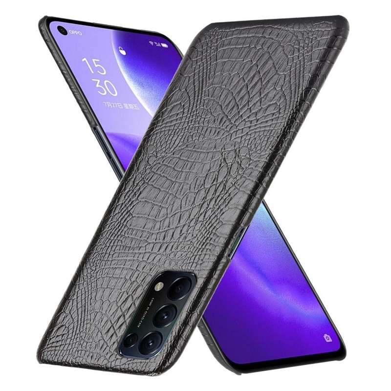 For OPPO Reno5 5G / Find X3 Lite Shockproof Crocodile Texture PC + PU Case(Black)