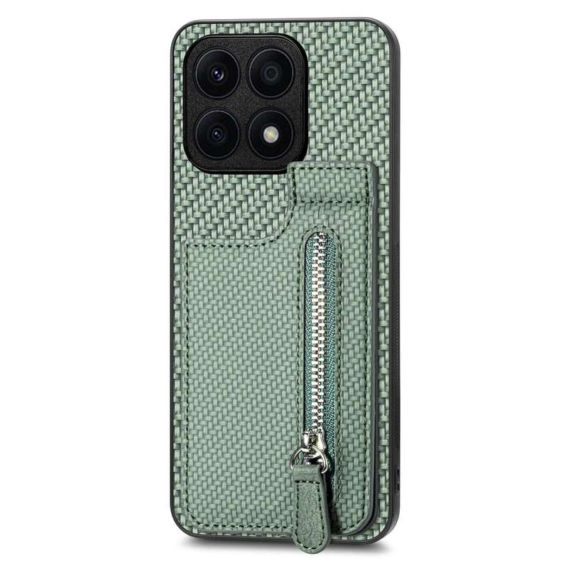 For Honor X8A Carbon Fiber Vertical Flip Zipper Phone Case(Green)