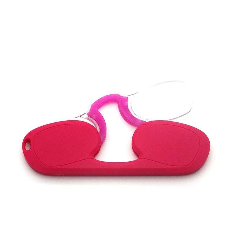 Clip-nose Reading Glasses Portable Reading Mirror No Mirror Leg Glasses, Degree: +250(Rose Red)