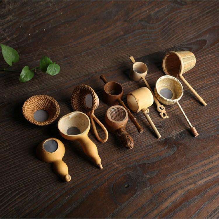 Bamboo Woven Creative Filter Reusable Filter Tea Colander Gadget, Style:Calabash Double Section T...