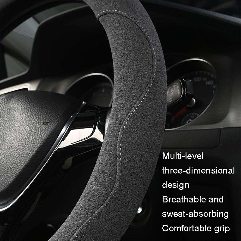 Turned Fur D Type Steering Wheel Cover, Size: 38cm(Gray)