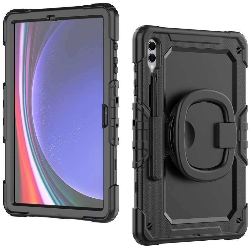 For Samsung Galaxy Tab S9+ D Type Silicone Hybrid PC Tablet Case with Handle Holder(Black)