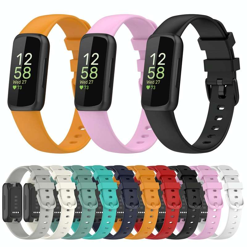 For Fitbit Inspire 3 Solid Color Silicone Watch Band, Size:L(Apricot Color)