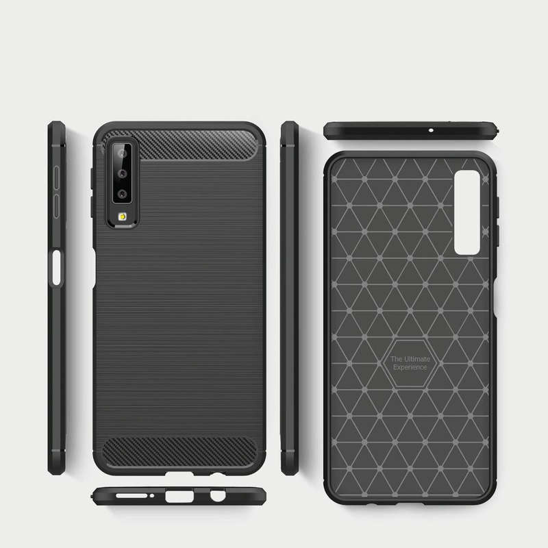 For Galaxy A7 (2018) / A750 Brushed Carbon Fiber Texture TPU Shockproof Anti-slip Soft Protective...