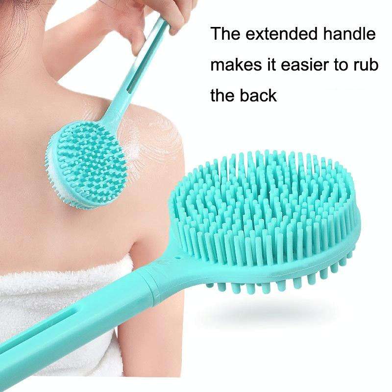Silicone Massage Long Handle Double Sided Bath Brush(Pink)
