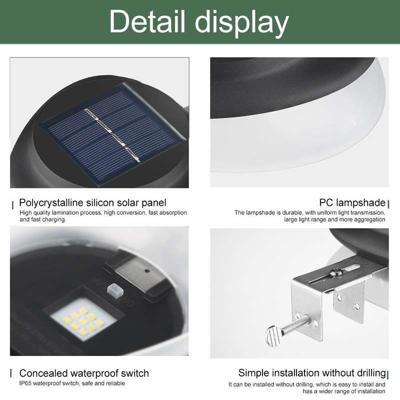 Punch-free Flying Saucer Solar Lamp Outdoor Garden Decoration Wall Lamp(Black Shell Warm Light)