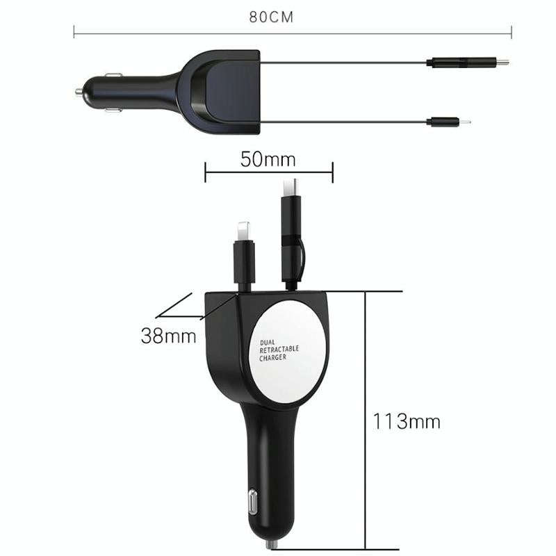 3 In 1 3.1A Dual USB Single Pull Retractable Fast QC3.0 Car Charger(Green)