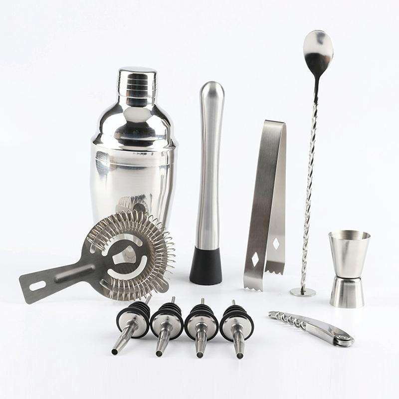 12 in 1 Stainless Steel Wine Cocktail Shaker Tools Set with Cloth Bag, Capacity: 550ml