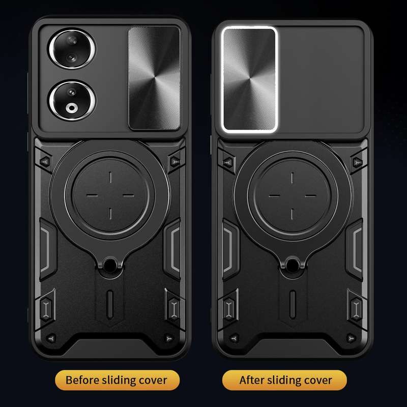 For Honor 90 5G CD Texture Sliding Camshield Magnetic Holder Phone Case(Black)