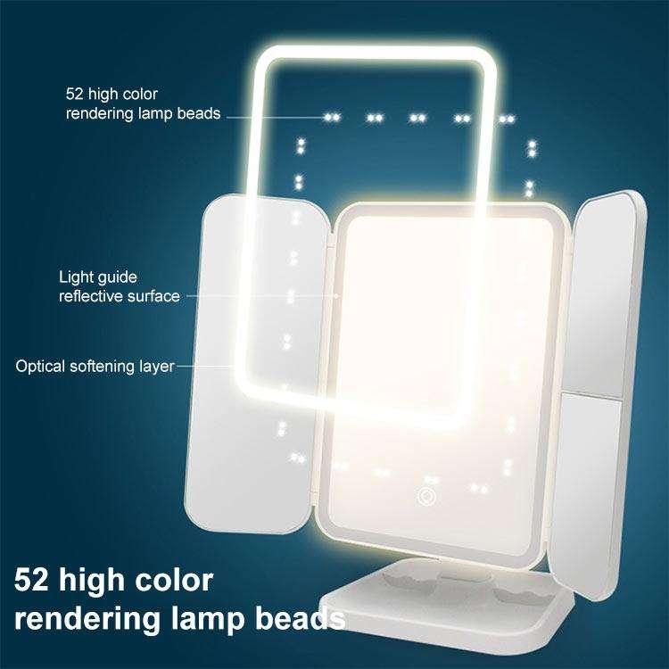Simple & Stylish LED Three-Fold Square Makeup Mirror, Specification:Plug-in Monochrome Lamp(White)