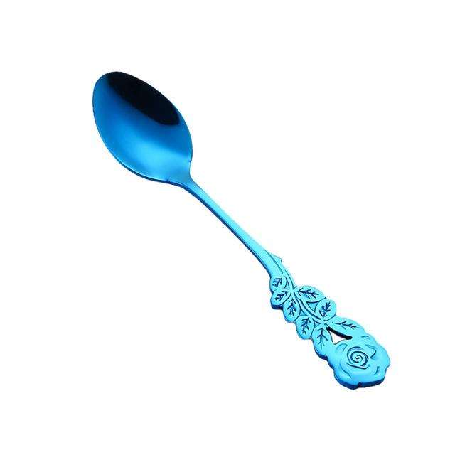 Small Mini Stainless Steel Rose Flower Coffee Spoon Strring Spoon Teaspoon Tea Spoon Dessert Spoo...