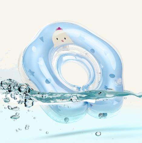 Cute Cartoon Chick Pattern Transparent PVC Adjustable Inflatable Baby Swimming Float Ring Neck Ri...