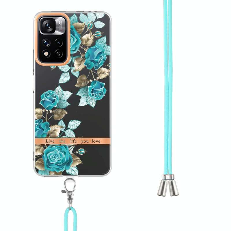 For Xiaomi Redmi Note 11 Pro / Redmi Note 11 Pro+ Flowers Series TPU Phone Case with Lanyard(Blue...