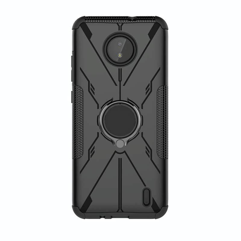 For Nokia C10 / C20 Armor Bear Shockproof PC + TPU Phone Protective Case with Ring Holder(Black)