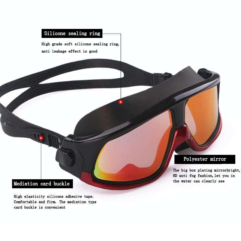 Colorful Large Frame Electroplating Anti-fog Silicone Swimming Goggles for Adults (Silver + Black)