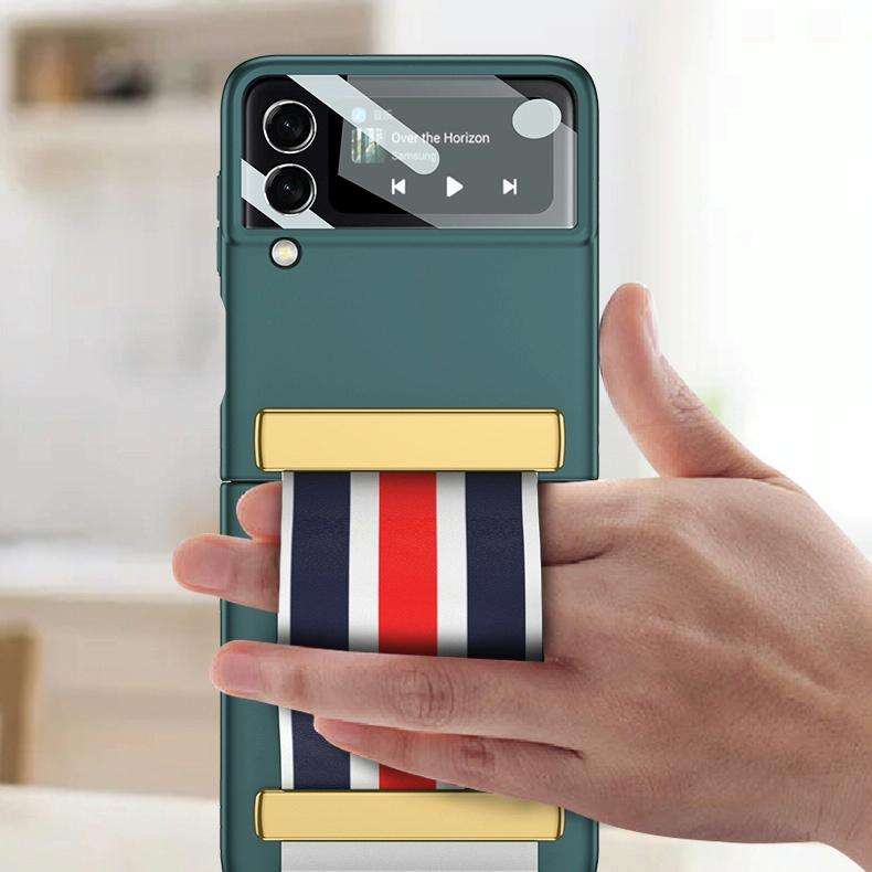 For Samsung Galaxy Z Flip3 5G GKK Ultra-thin Full Phone Flip Case with Color Wristband(Black)