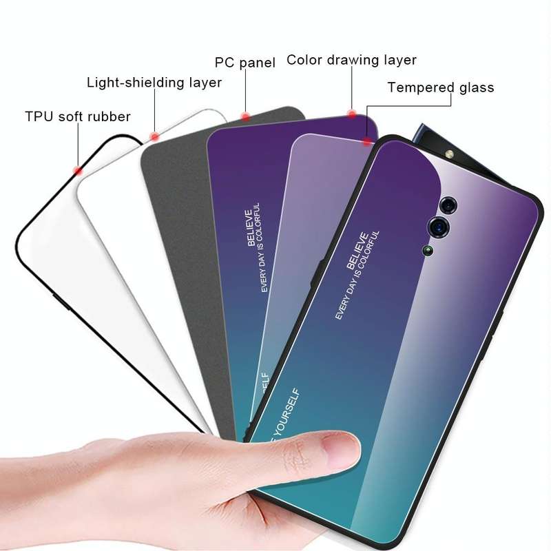 For OPPO Reno Gradient Color Glass Case(Blue)