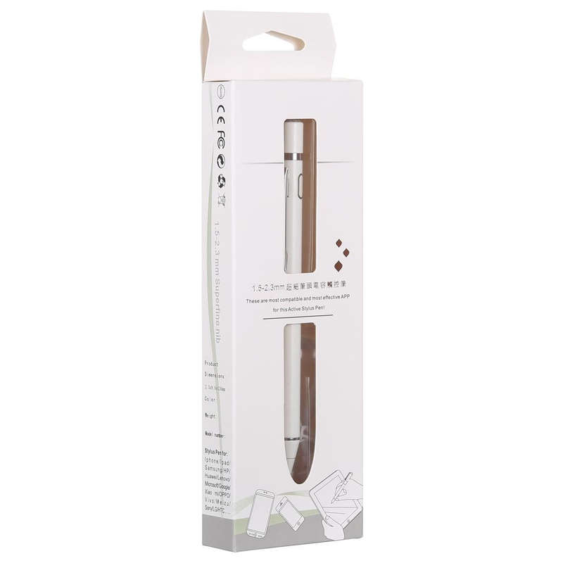 1.5-2.3mm Rechargeable Capacitive Touch Screen Active Stylus Pen(White)