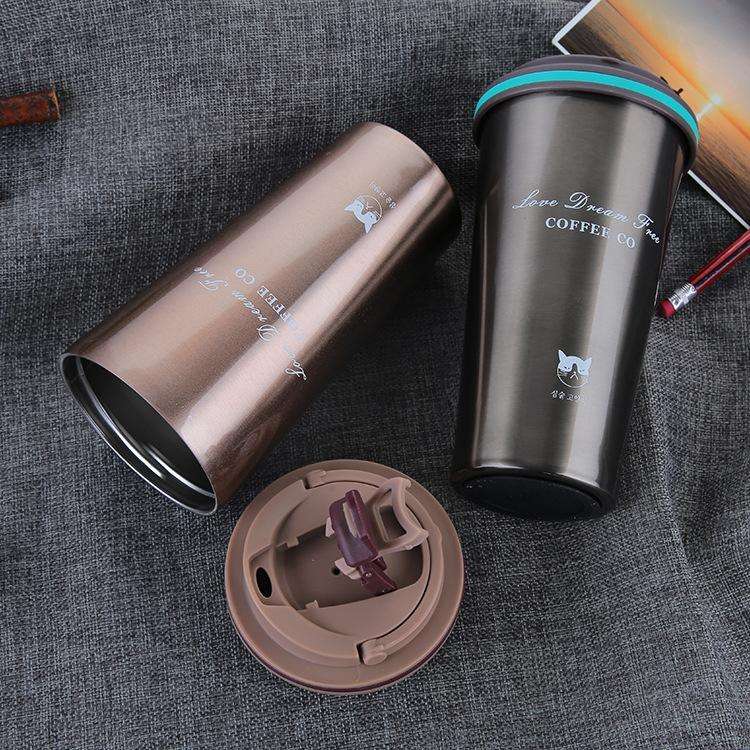 500ML Portable Stainless Steel Creative Gift Coffee Cup Office Vacuum Thermos Mug(Navy Blue)