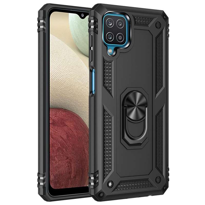 For Samsung Galaxy A12 5G Shockproof TPU + PC Protective Case with 360 Degree Rotating Holder(Black)