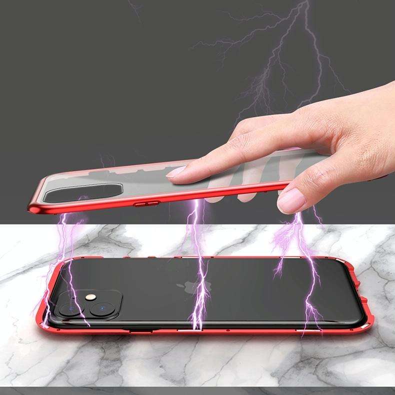 For iPhone 11 Ultra Slim Double Sides Magnetic Adsorption Angular Frame Tempered Glass Magnet Fli...