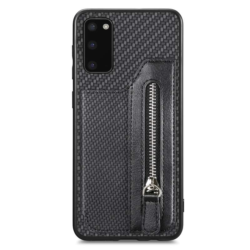 For Samsung Galaxy S20 Ultra Carbon Fiber Horizontal Flip Zipper Wallet Phone Case(Black)