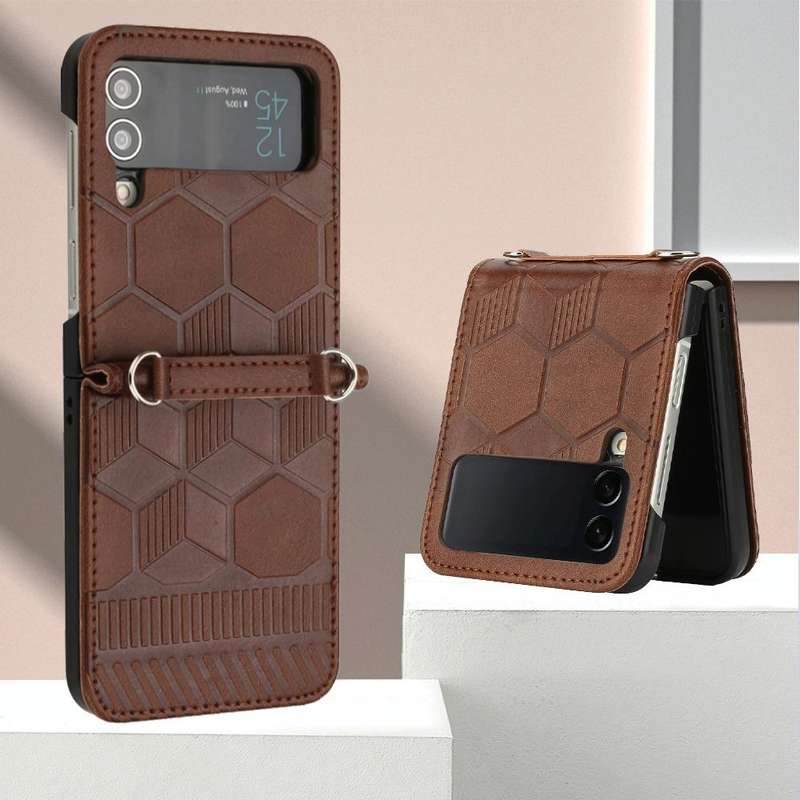 For Samsung Galaxy Z Flip4 Football Texture Leather Phone Case(Brown)