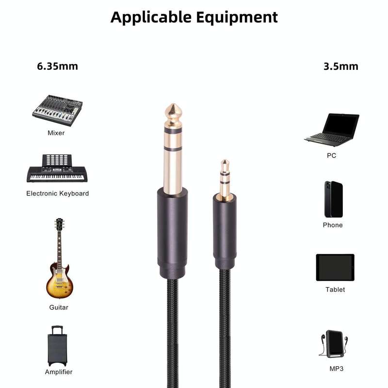 3662BK 3.5mm Male to 6.35mm Male Stereo Audio Cable, Length:2m