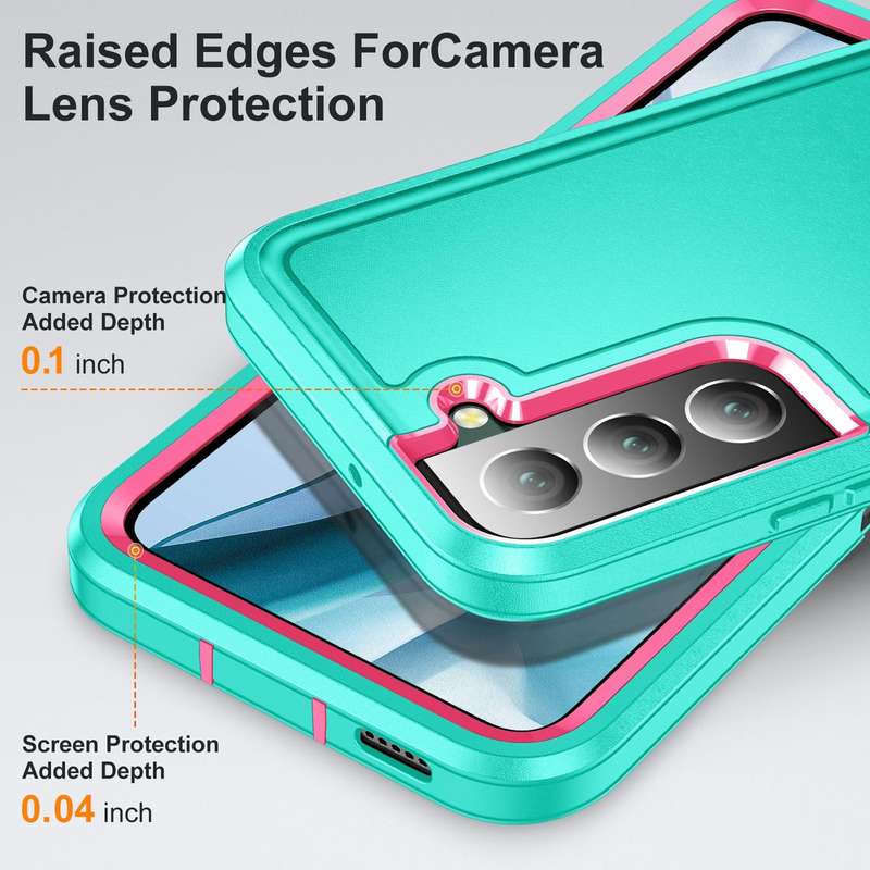 For Samsung Galaxy S22 5G 3 in 1 Rugged Holder Phone Case(Blue+Pink)