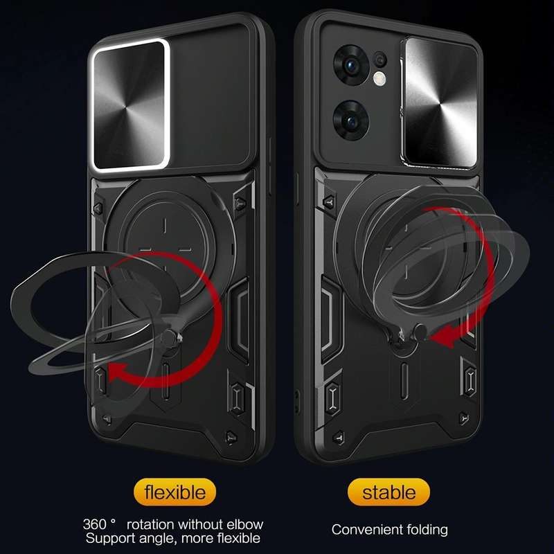 For OPPO Reno7 5G CD Texture Sliding Camshield Magnetic Holder Phone Case(Black)