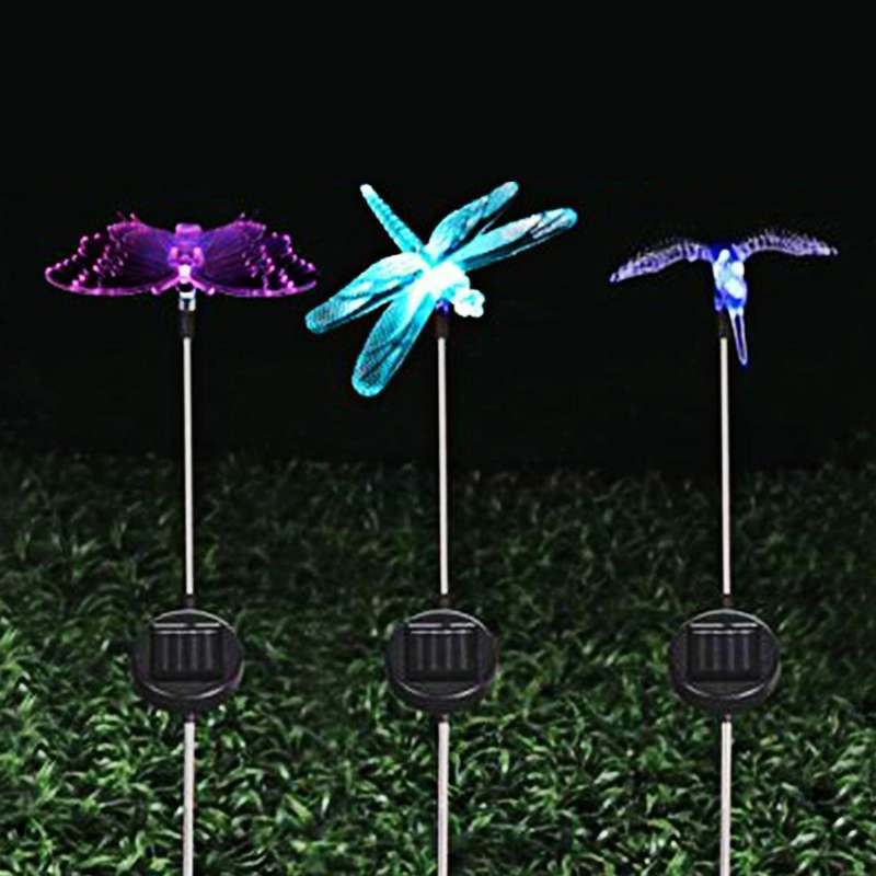 A106 3 PCS Colorful Light LED Solar Power Lamp, Bird Dragonfly Butterfly Pattern Outdoor Garden L...