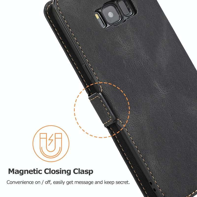 For Samsung Galaxy S8 Plus Retro Magnetic Closing Clasp Horizontal Flip Leather Case with Holder ...