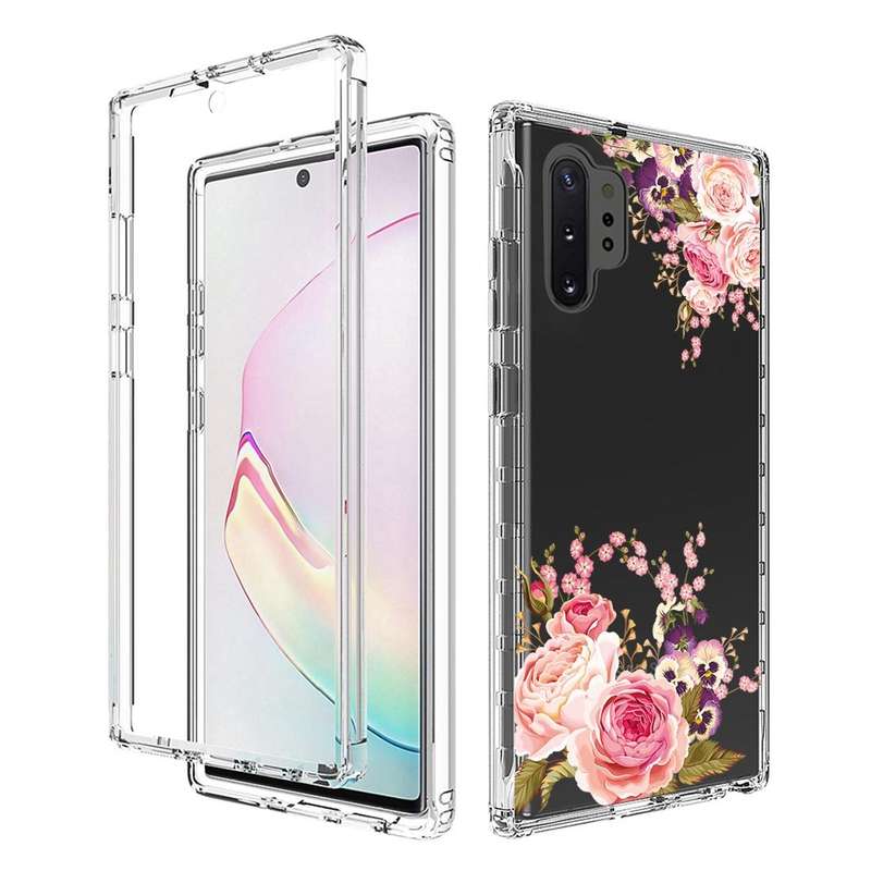 For Samsung Galaxy Note10+ PC+TPU Transparent Painted Phone Case(Pink Rose)