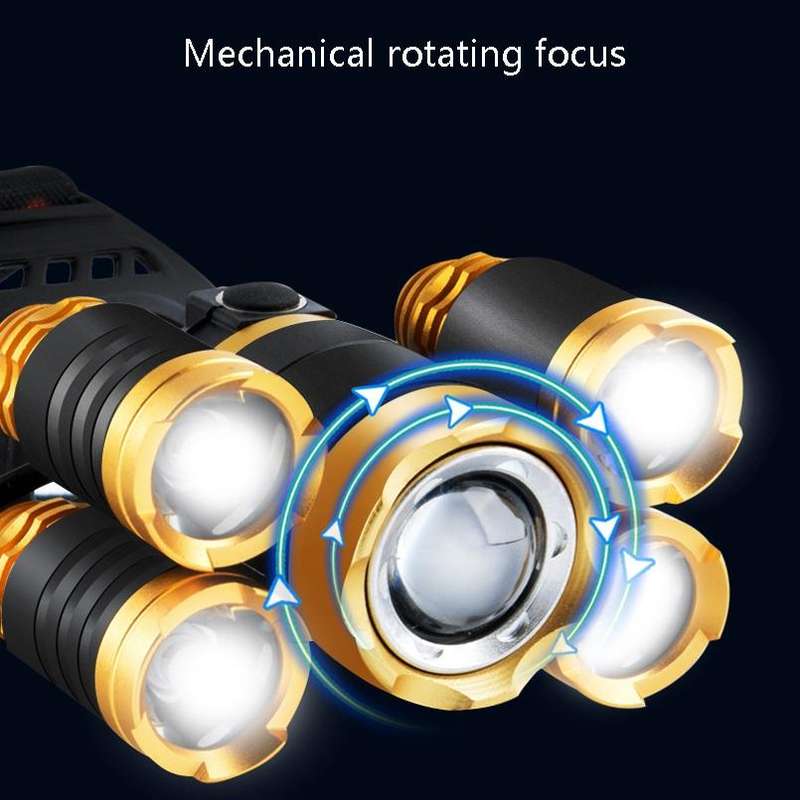 Rechargeable Waterproof Outdoor Headlight Zoom Sensor Light, Colour: Golden Induction (2 Batterie...