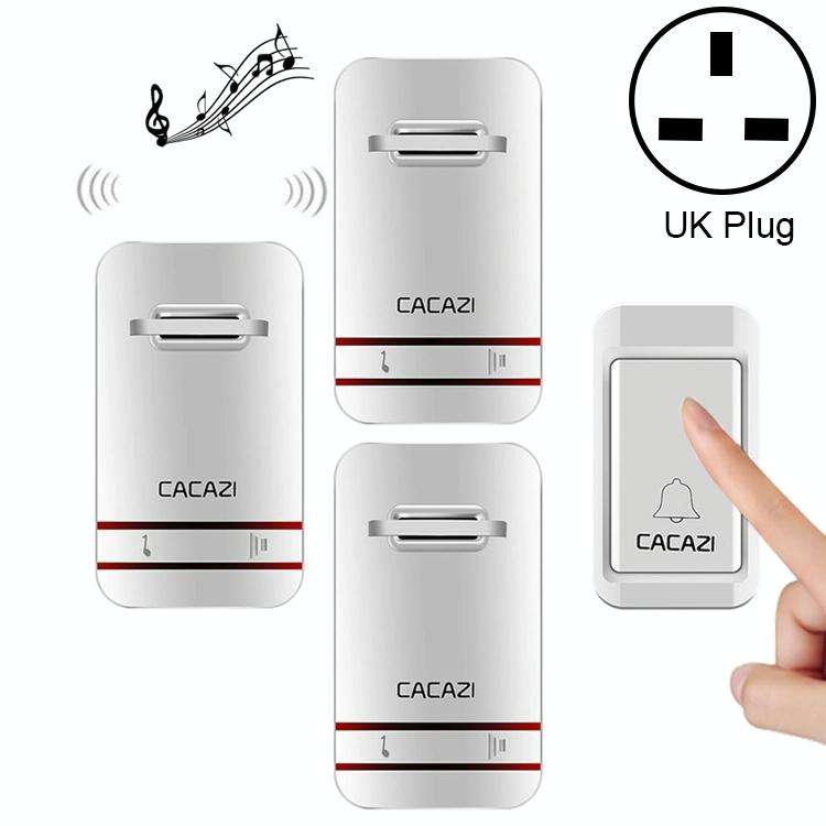 CACAZI V027G One Button Three Receivers Self-Powered Wireless Home Kinetic Electronic Doorbell, U...