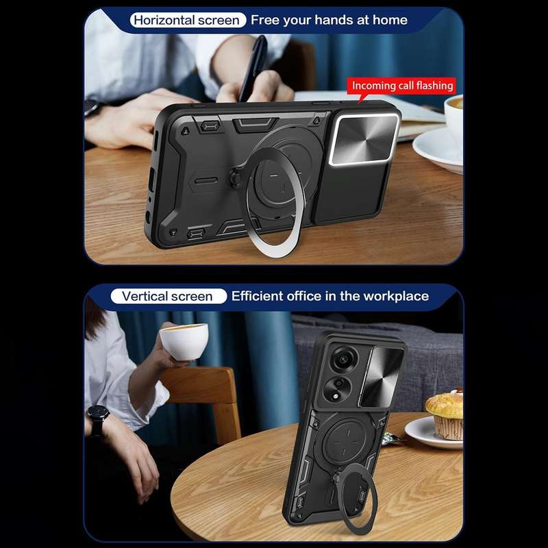 For OPPO A78 4G CD Texture Sliding Camshield Magnetic Holder Phone Case(Blue)