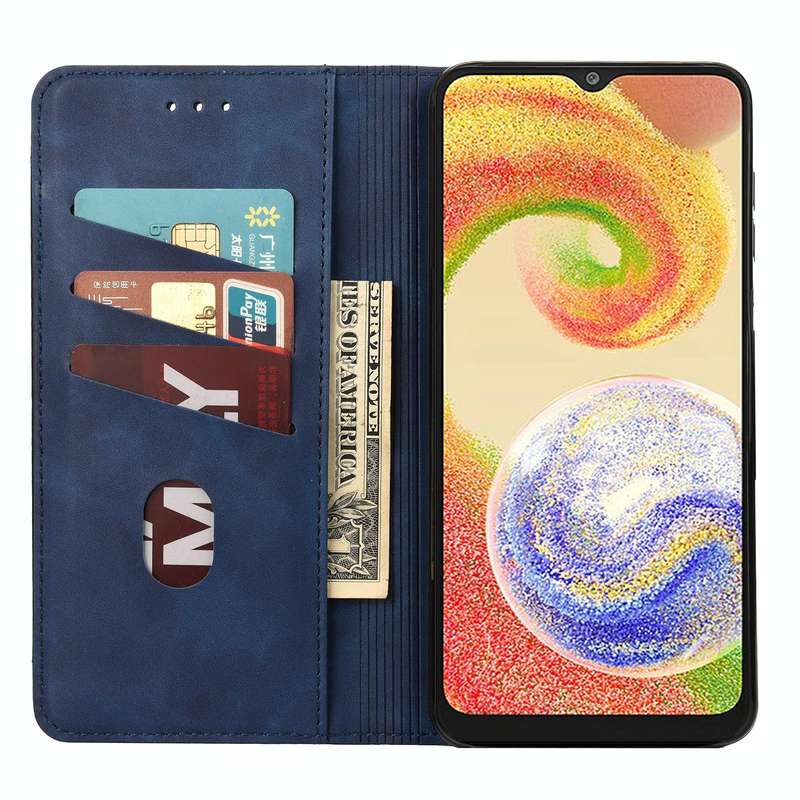 For Samsung Galaxy A04 Skin Feel Splicing Leather Phone Case(Blue)