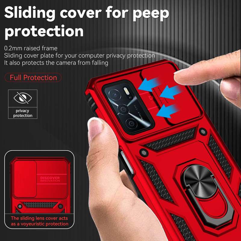 For OPPO A16 Sliding Camshield Holder Phone Case(Red)