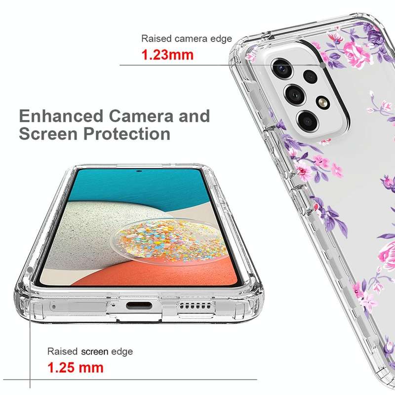 For Samsung Galaxy A53 Transparent Painted Phone Case(Pink Flower)