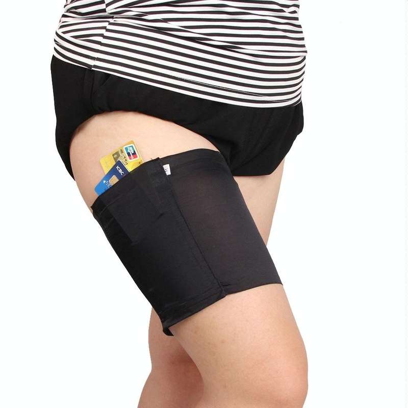 Women Solid Color Silicone Antiskid Non-slip Thigh Sock Anti Chafing Elastic Bands with Card Mobi...