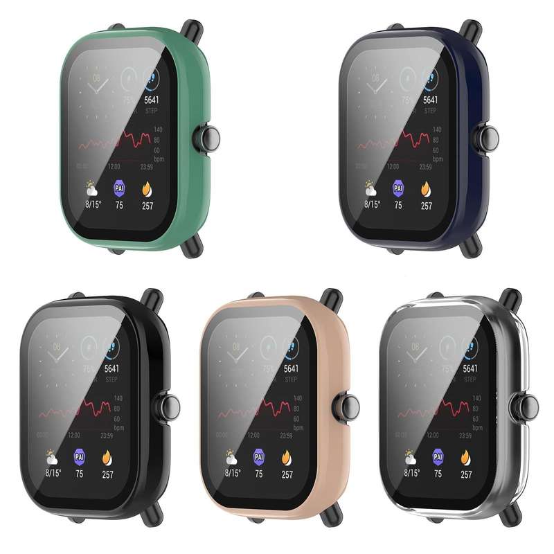 For Amazfit GTS 2 mini PC + Tempered Glass Watch Protective Case(Cherry Blossom Pink)