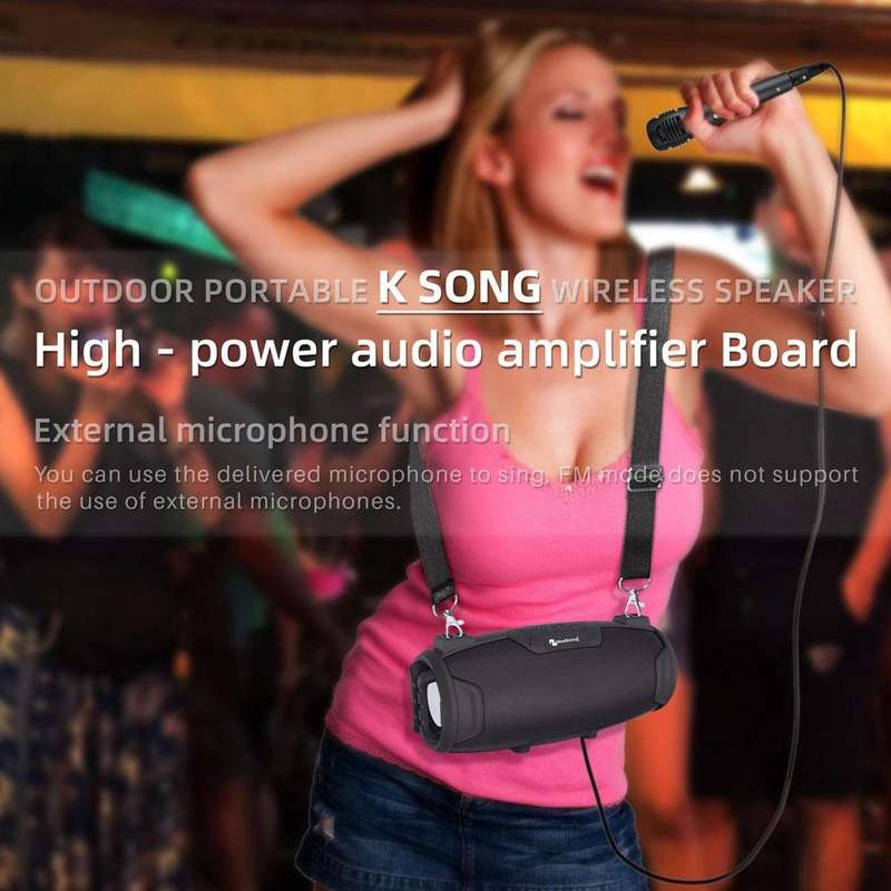 NewRixing NR3026M TWS Outdoor Portable K-song Bluetooth Speaker with Shoulder Strap & Microphone,...